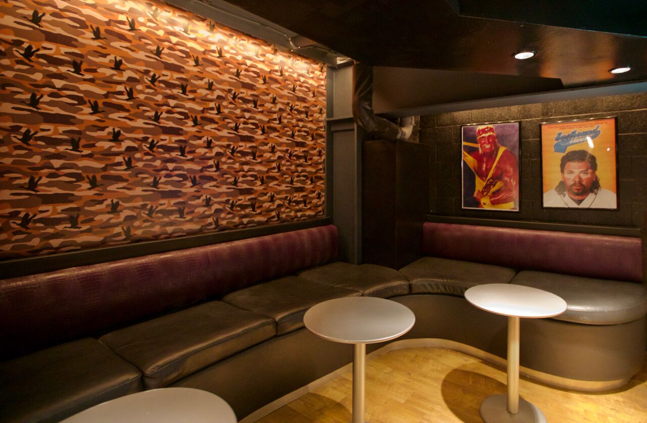 80s themed private trailer interior at San Diego's Halloween party venue in the Gaslamp Quarter